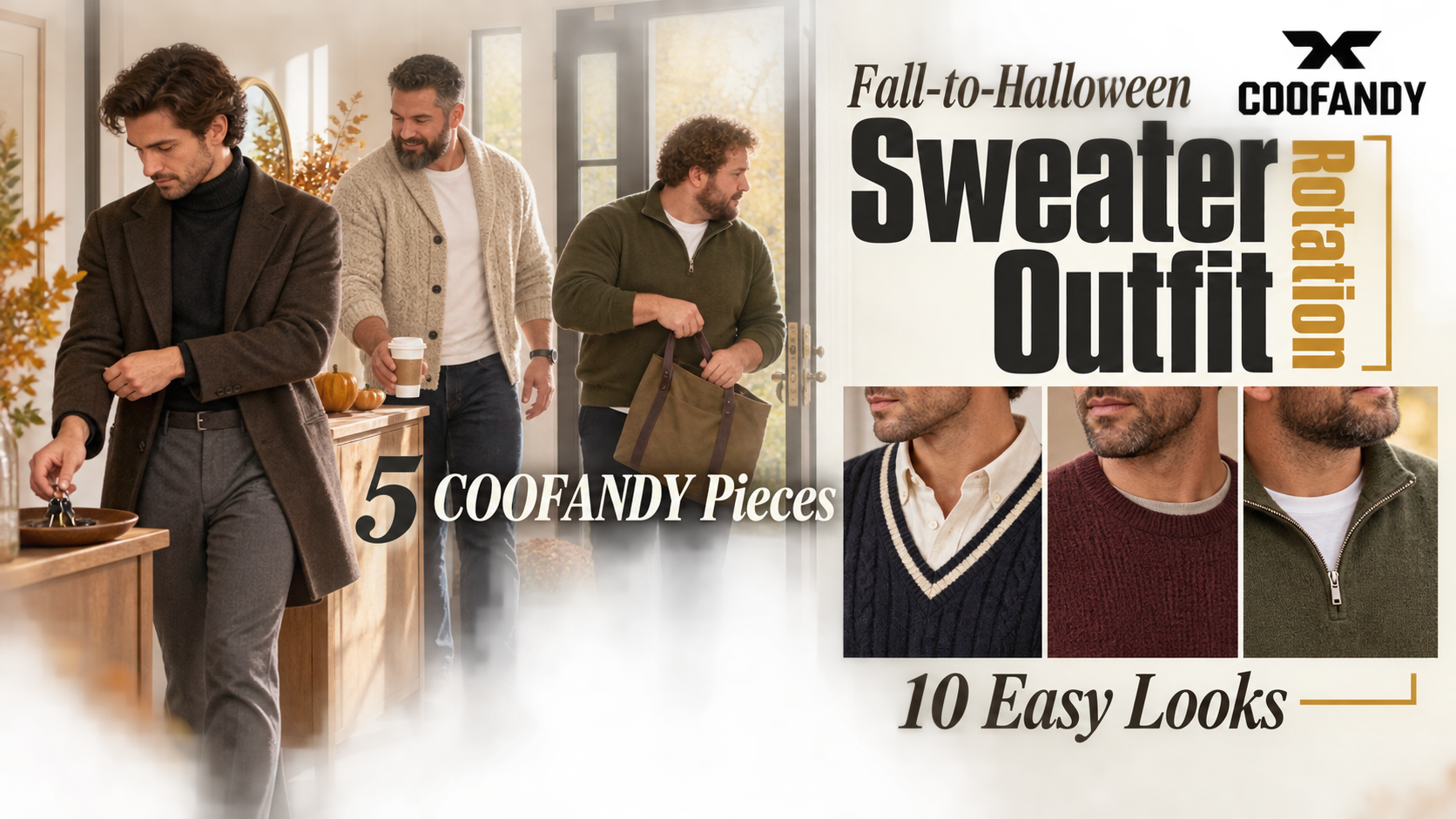 Fall-to-Halloween Sweater Outfit Rotation: 5 COOFANDY Pieces, 10 Easy Looks