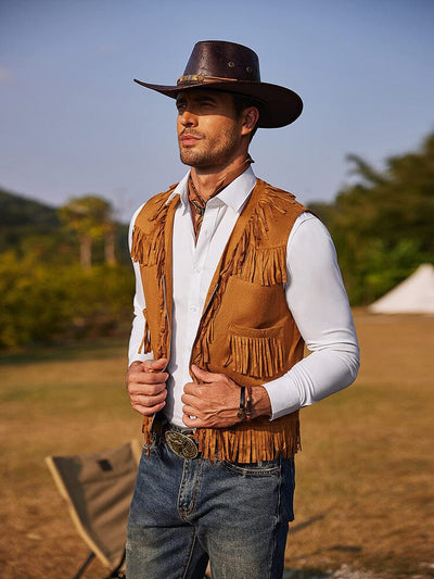 Western Cowboy Fringe Suede Vest (US Local) Vest coofandy 