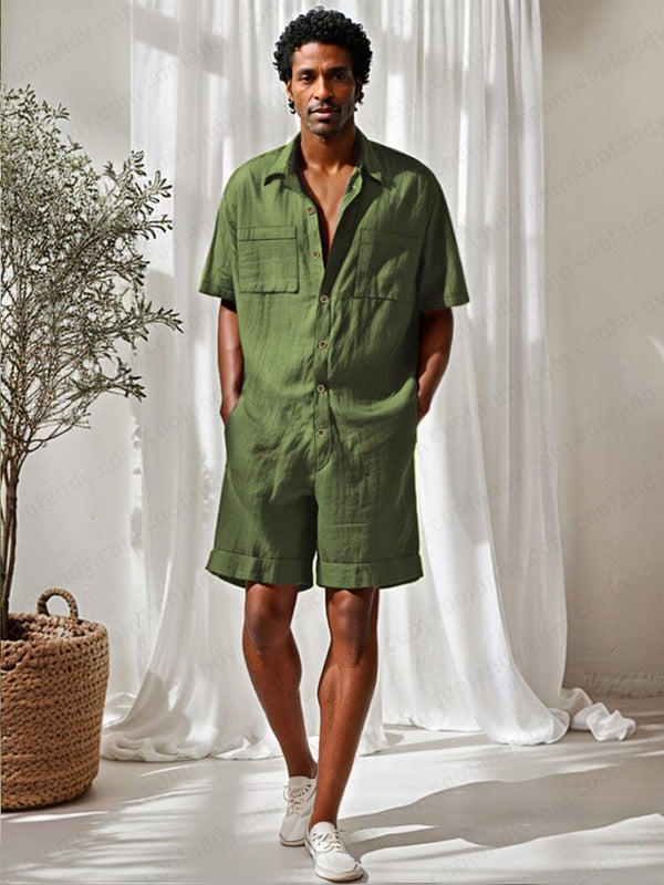 Leisure 100% Cotton Short Jumpsuit Jumpsuit coofandy Army Green M