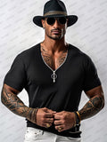 Stylish Textured Zip Design Top T-Shirt coofandy Black M
