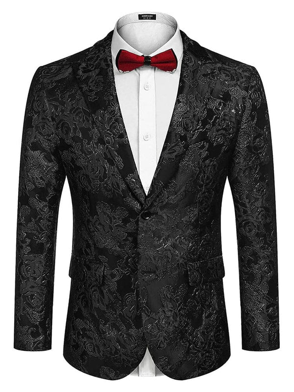 Rose Embroidered Blazer (US Only) Blazer coofandy Black S