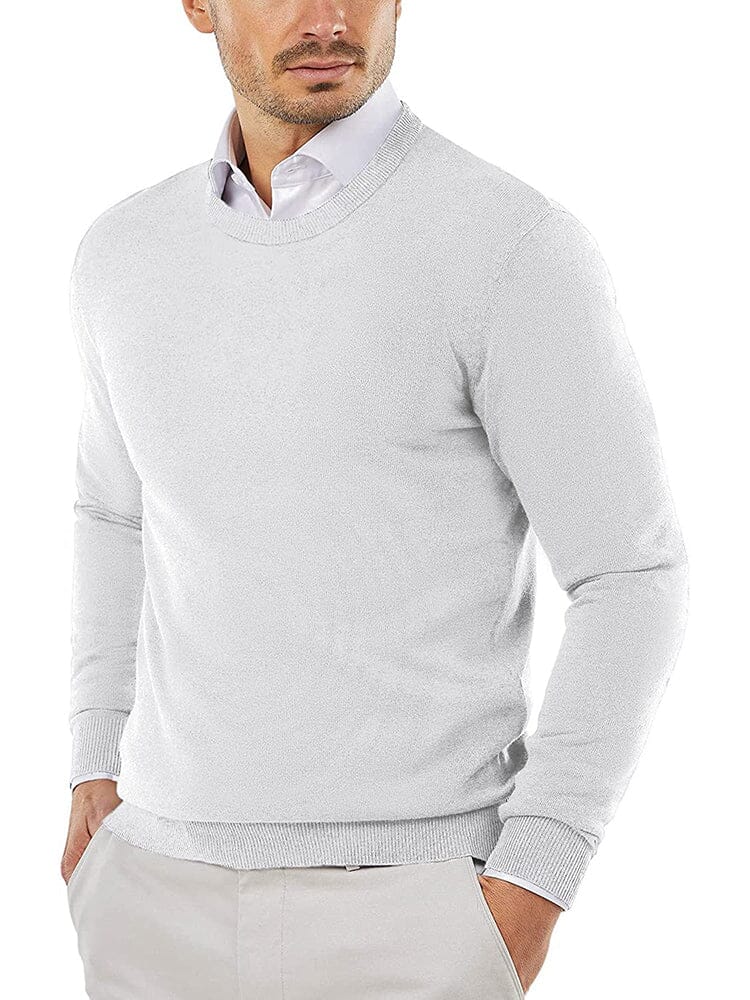 Crew Neck Slim Fit Pullover Knitted Sweater (US Only) Sweaters COOFANDY Store White XS 