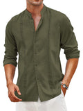Embroidered Guayabera Linen Shirt (US Only) Shirts COOFANDY Store Army Green S