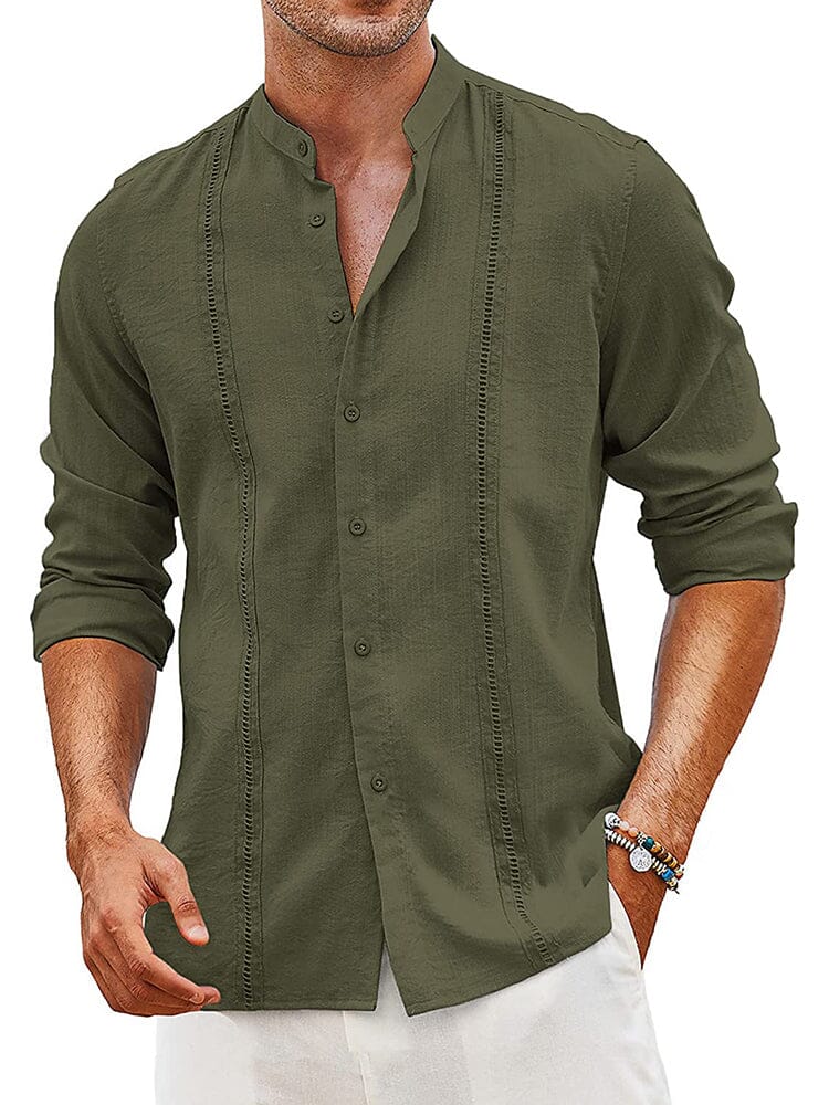 Embroidered Guayabera Linen Shirt (US Only) Shirts COOFANDY Store Army Green S 
