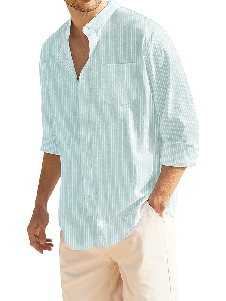 Cotton Linen Beach Button Down Shirt with Pocket (US Only) Shirts COOFANDY Store Clear Green Striped S 