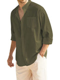 Cotton Linen Beach Button Down Shirt with Pocket (US Only) Shirts COOFANDY Store Army Green S
