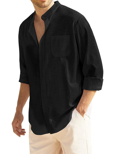 Cotton Linen Beach Button Down Shirt with Pocket (US Only) Shirts COOFANDY Store Black S 
