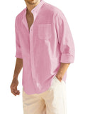 Cotton Linen Beach Button Down Shirt with Pocket (US Only) Shirts COOFANDY Store Pink S