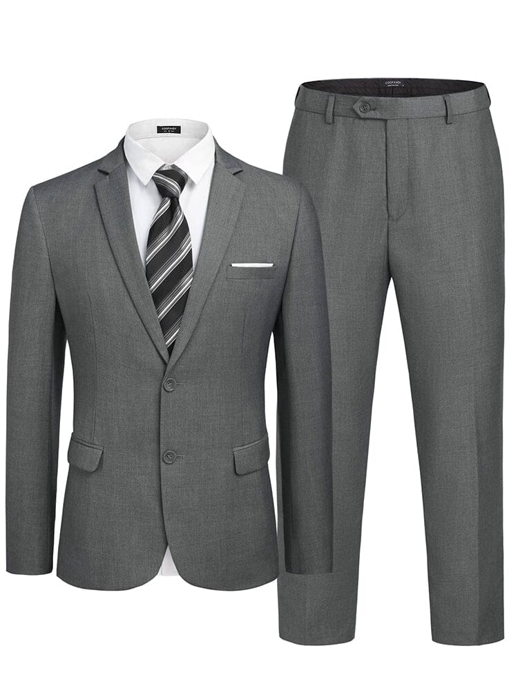 2 Piece Suits Set Slim Fit Tuxedo Jacket Suits (US Only) Suit Set coofandy Grey S 