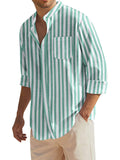 Cotton Linen Beach Button Down Shirt with Pocket (US Only) Shirts COOFANDY Store Green Striped S