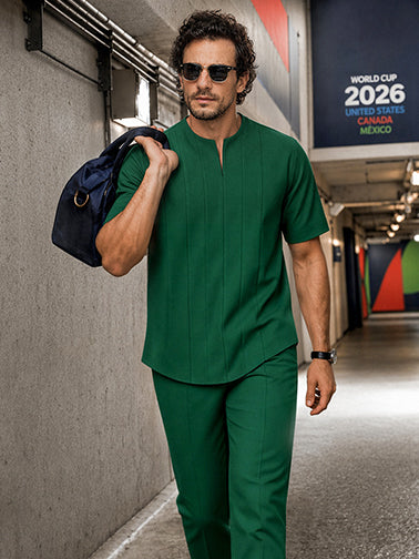Smart Casual Pleated Front T-Shirt Pants Set