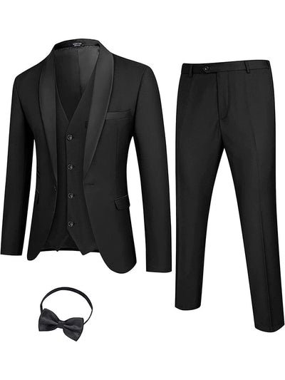 4 Pieces Suit Shawl Lapel Tuxedo Slim Fit Set (US Only) Suit Set COOFANDY Store Black L 