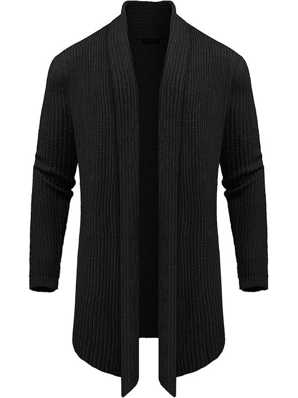 Knit Ruffle Drape Long Cardigan (US Only) Cardigans COOFANDY Store Black M