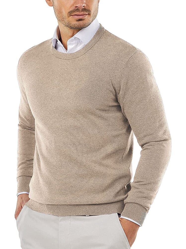 Crew Neck Slim Fit Pullover Knitted Sweater (US Only) Sweaters COOFANDY Store Camel XS 