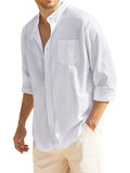 Cotton Linen Beach Button Down Shirt with Pocket (US Only) Shirts COOFANDY Store White S
