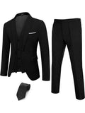 4-Piece One Button Blazer Suit Sets (US Only) Suit Set COOFANDY Store Black S