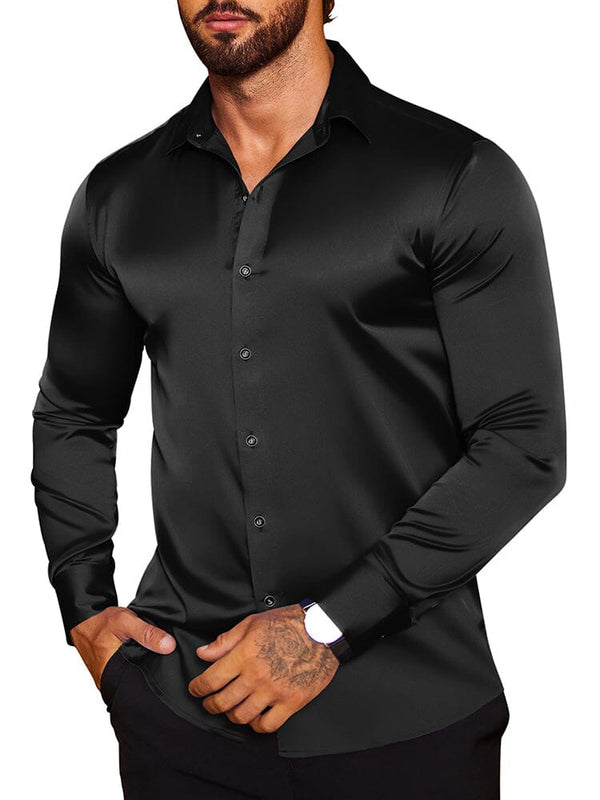 Modern Silk Stain Dress Shirts (US Only) Shirts & Polos coofandy P-black S