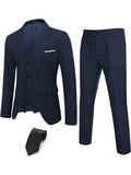 4-Piece One Button Blazer Suit Sets (US Only) Suit Set COOFANDY Store Navy Blue S
