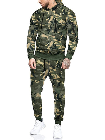 Casual 2-Piece Hooded Running Sport Suit Sets (US Only) Sports Set COOFANDY Store Army Green Camo S 
