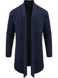 Knit Ruffle Drape Long Cardigan (US Only) Cardigans COOFANDY Store Navy Blue M