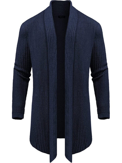 Knit Ruffle Drape Long Cardigan (US Only) Cardigans COOFANDY Store Navy Blue M 