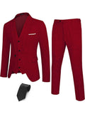 4-Piece One Button Blazer Suit Sets (US Only) Suit Set COOFANDY Store Wine Red S