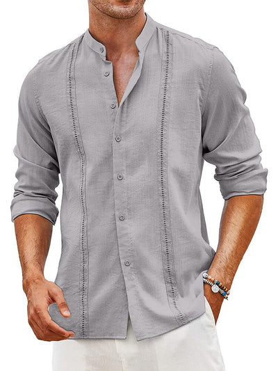 Embroidered Guayabera Linen Shirt (US Only) Shirts COOFANDY Store Grey S 