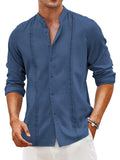 Embroidered Guayabera Linen Shirt (US Only) Shirts COOFANDY Store Denim Blue S