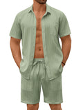 Casual Textured Shirt Shorts Vacation Set (US Only)