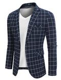 Casual One Button Blazer (US Only) Blazer coofandy Navy Plaid XS