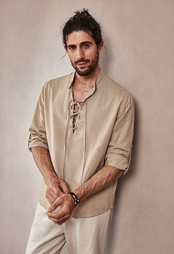 Camicia casual in misto lino con coulisse