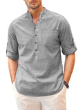 Long Sleeve Cotton Linen Henley Shirt (US Only) Shirts COOFANDY Store Light Grey S