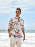 Cotton Linen Floral Henley Shirt (US Only) Shirts coofandy