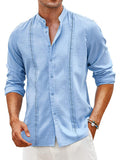 Embroidered Guayabera Linen Shirt (US Only) Shirts COOFANDY Store Light Blue S