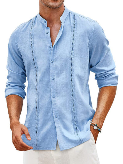 Embroidered Guayabera Linen Shirt (US Only) Shirts COOFANDY Store Light Blue S 