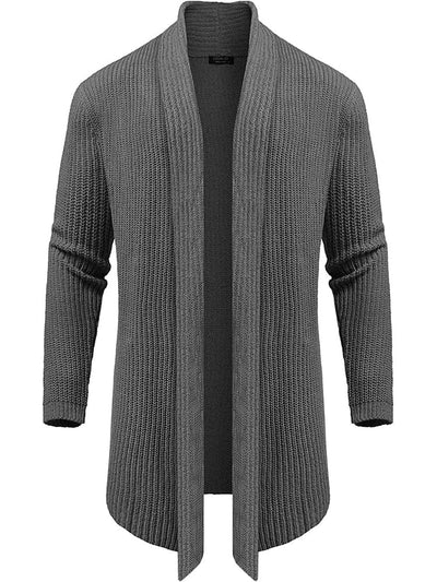 Knit Ruffle Drape Long Cardigan (US Only) Cardigans COOFANDY Store Grey M 