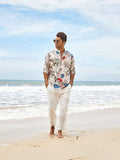Cotton Linen Floral Henley Shirt (US Only) Shirts coofandy