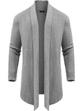 Knit Ruffle Drape Long Cardigan (US Only) Cardigans COOFANDY Store Light Grey S