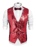 Slim Fit Sequins Vest (US Only) Vest coofandy Red S