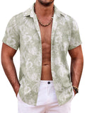 Summer Beach Floral Print Shirt (US Only) Shirts coofandy Light Green Leaves S