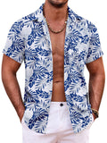 Summer Beach Floral Print Shirt (US Only) Shirts coofandy Navy Blue Leaves S