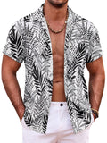 Summer Beach Floral Print Shirt (US Only) Shirts coofandy Black&White Leaves S