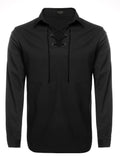 Casual Lace Up Henley Shirt (US Only) Shirts coofandy Black S