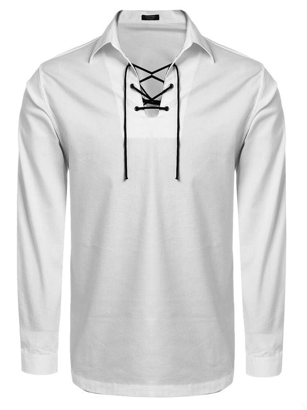 Casual Lace Up Henley Shirt (US Only) Shirts coofandy White S