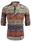 Cotton Linen Floral Henley Shirt (US Only) Shirts coofandy