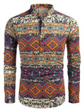 Cotton Linen Floral Henley Shirt (US Only) Shirts coofandy