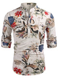 Cotton Linen Floral Henley Shirt (US Only) Shirts coofandy