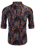 Cotton Linen Floral Henley Shirt (US Only) Shirts coofandy