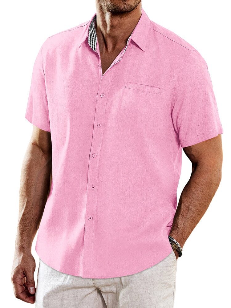 Casual Unique Collar Cotton Linen Shirt (US Only) Shirts coofandy Pink S 