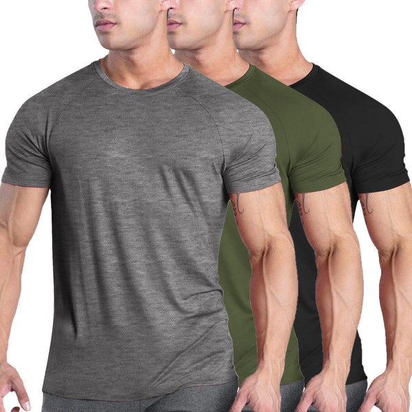 3 Pack Workout T-Shirts (US Only) T-Shirt coofandy Dark Grey/Army Green/Black S
